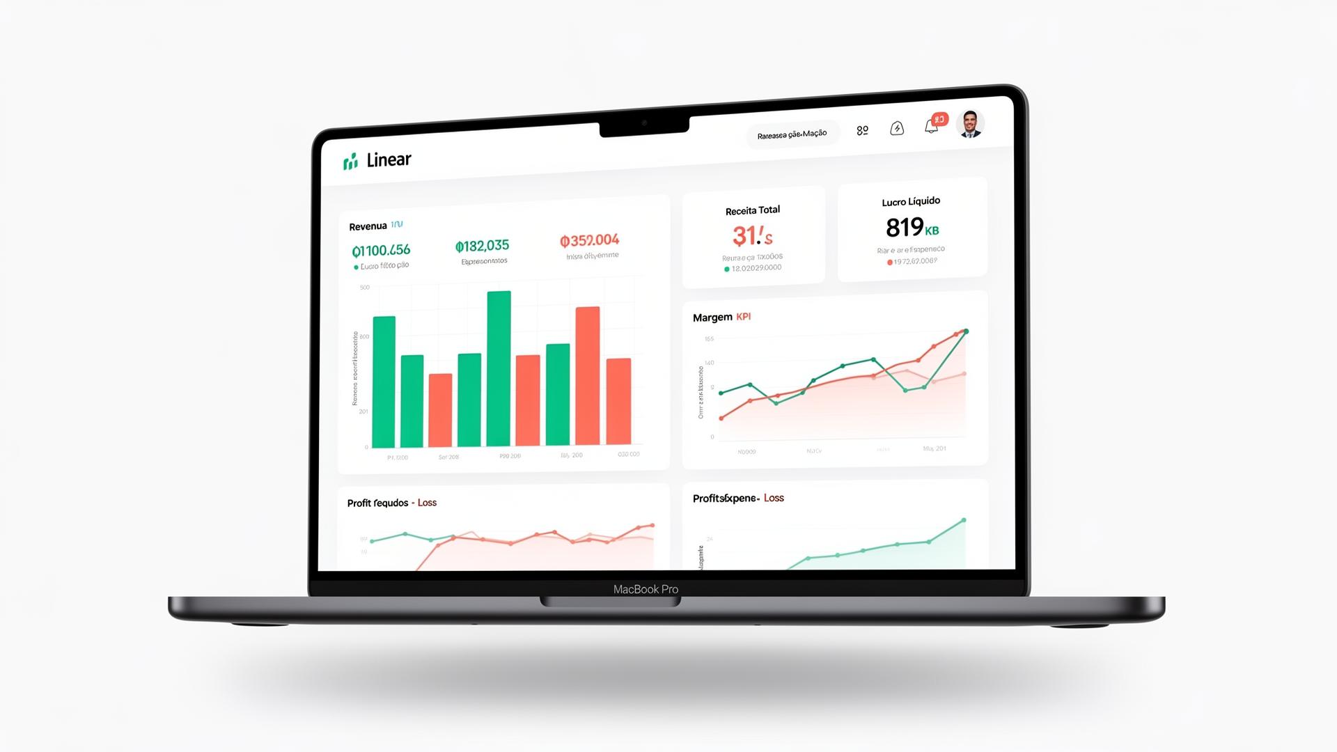 FoundrsOS Dashboard - Painel financeiro inteligente mostrando receita, despesas e métricas de lucro